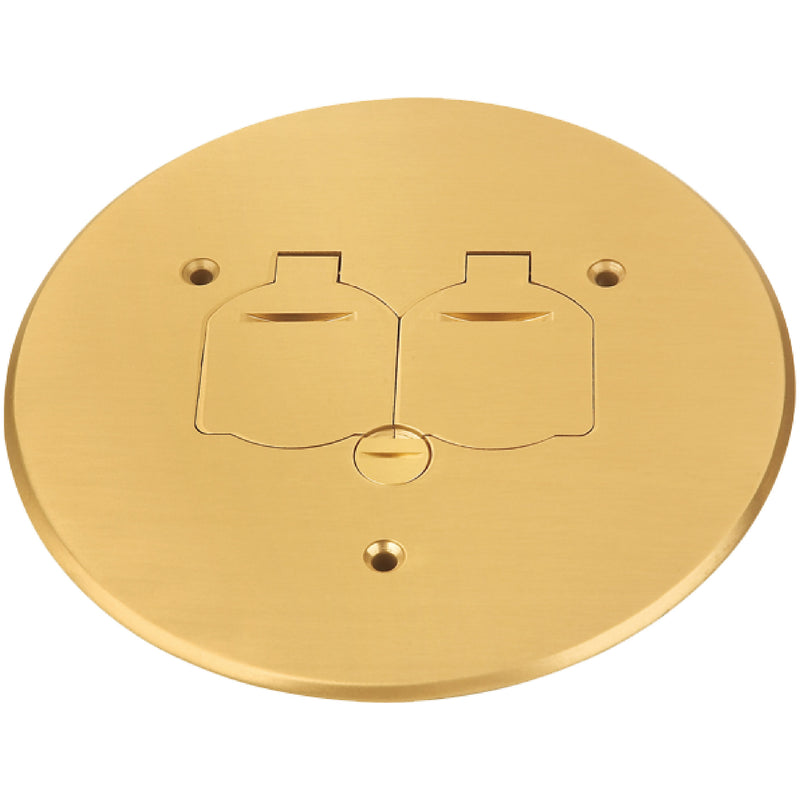 8150BR Low Profile Floor Box Cover with 15 Amp TR Outlets, Brass