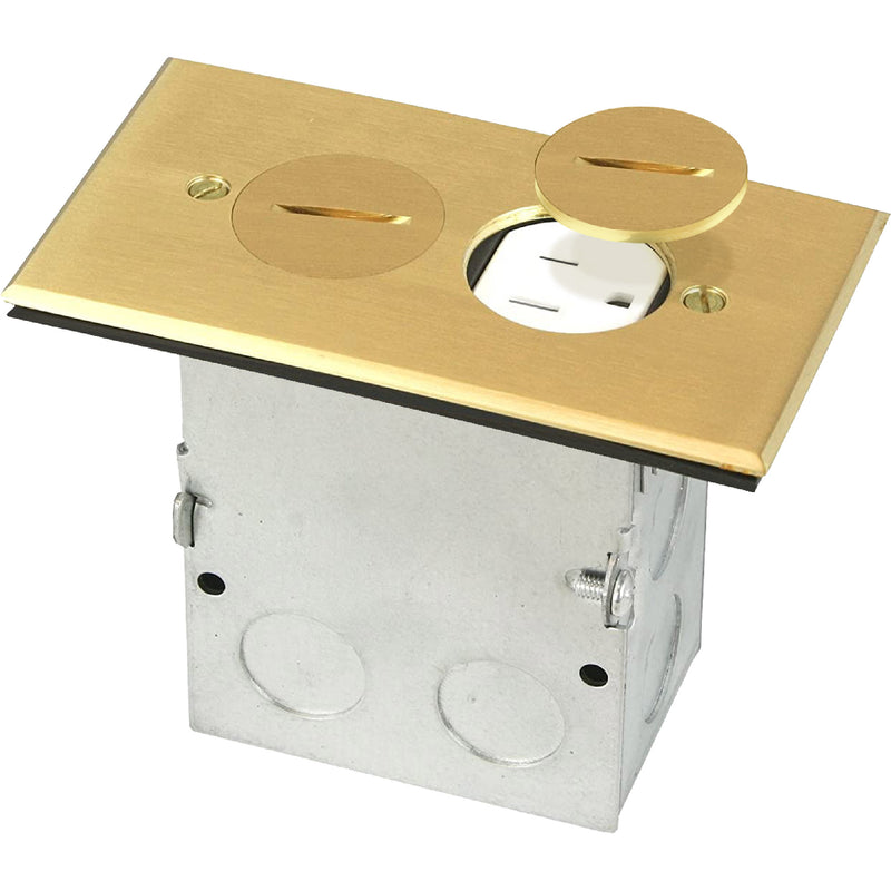 9800BR Floor Box Kit with 15 Amp TR Outlets, Brass