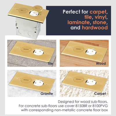 9800BR Floor Box Kit with 15 Amp TR Outlets, Brass