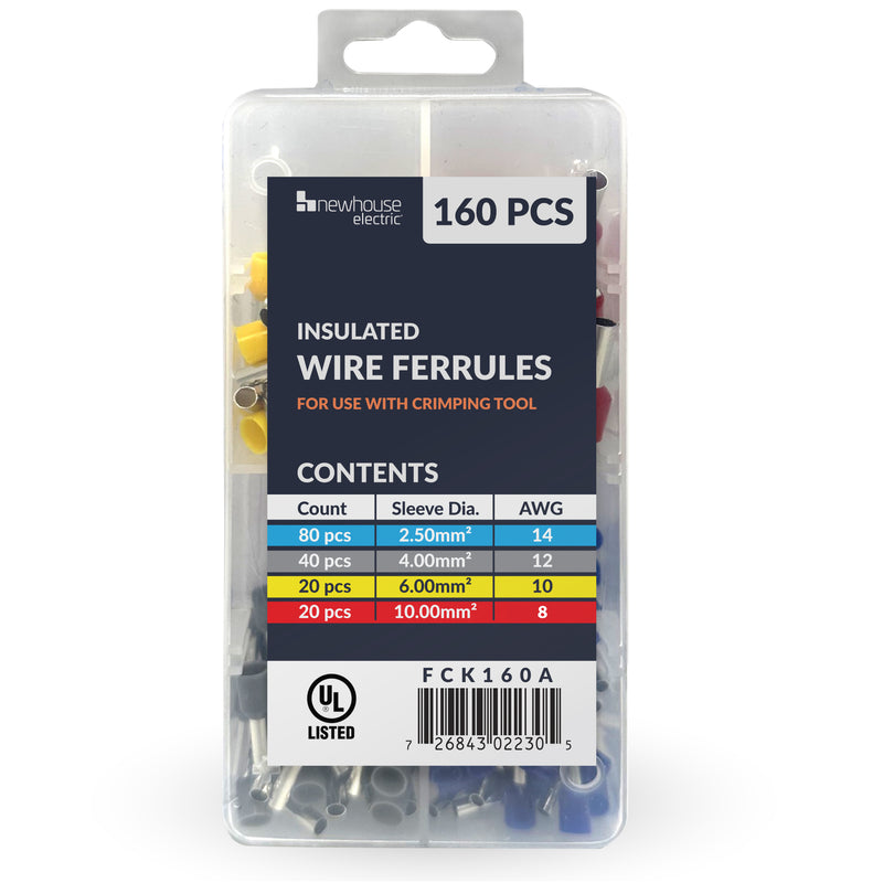 FCK160A Insulated Wire Ferrule Refill Kit 160 Pcs Sized AWG 14-8 For Use With Crimping Tool