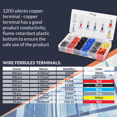 FTK1200 Ferrule Crimping Tool Kit with Wire Crimper Tool, Wire Ferrule Container, and 1200 Wire Connectors