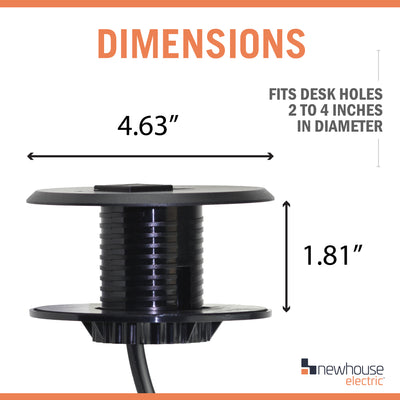 NHUDG-20-BK Universal Power Grommet with TR Outlet, USB Ports, and 6.5 ft. Cable